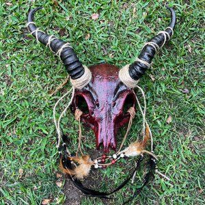 Red Demon Goat Skull Horned Cosplay Halloween Mask